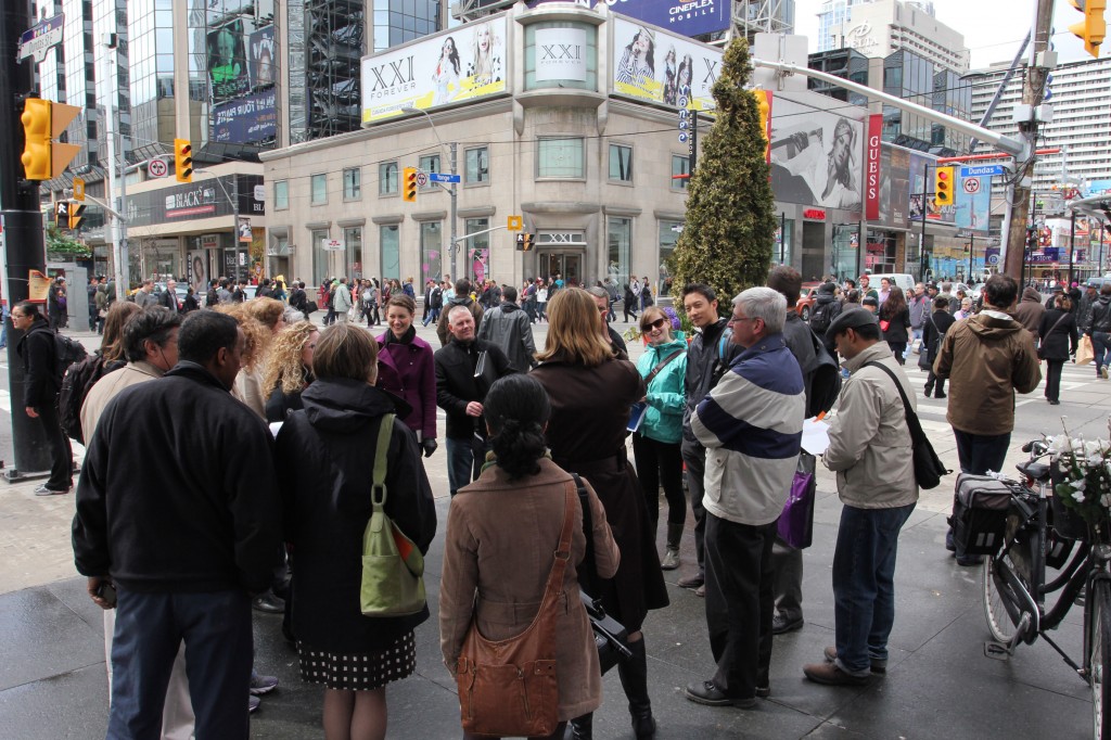 Fiona Chapman, City of Toronto, Pedestrian Projects explains the Pedestrian Scramble at Yonge/Dundas